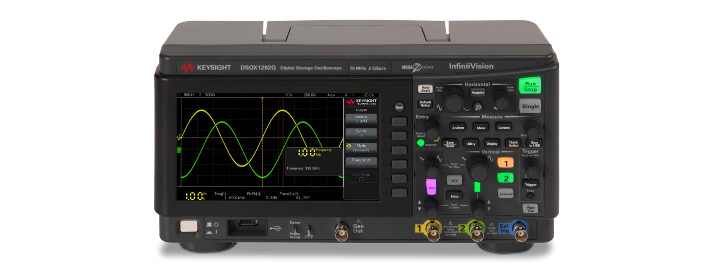 DSOX1202G 示波器：70/100/200 MHz，2 个模拟通道，内置波形发生器
